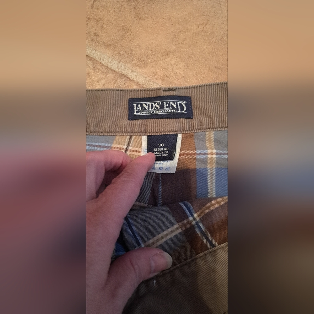 Lands' End Brown Plaid Chinos